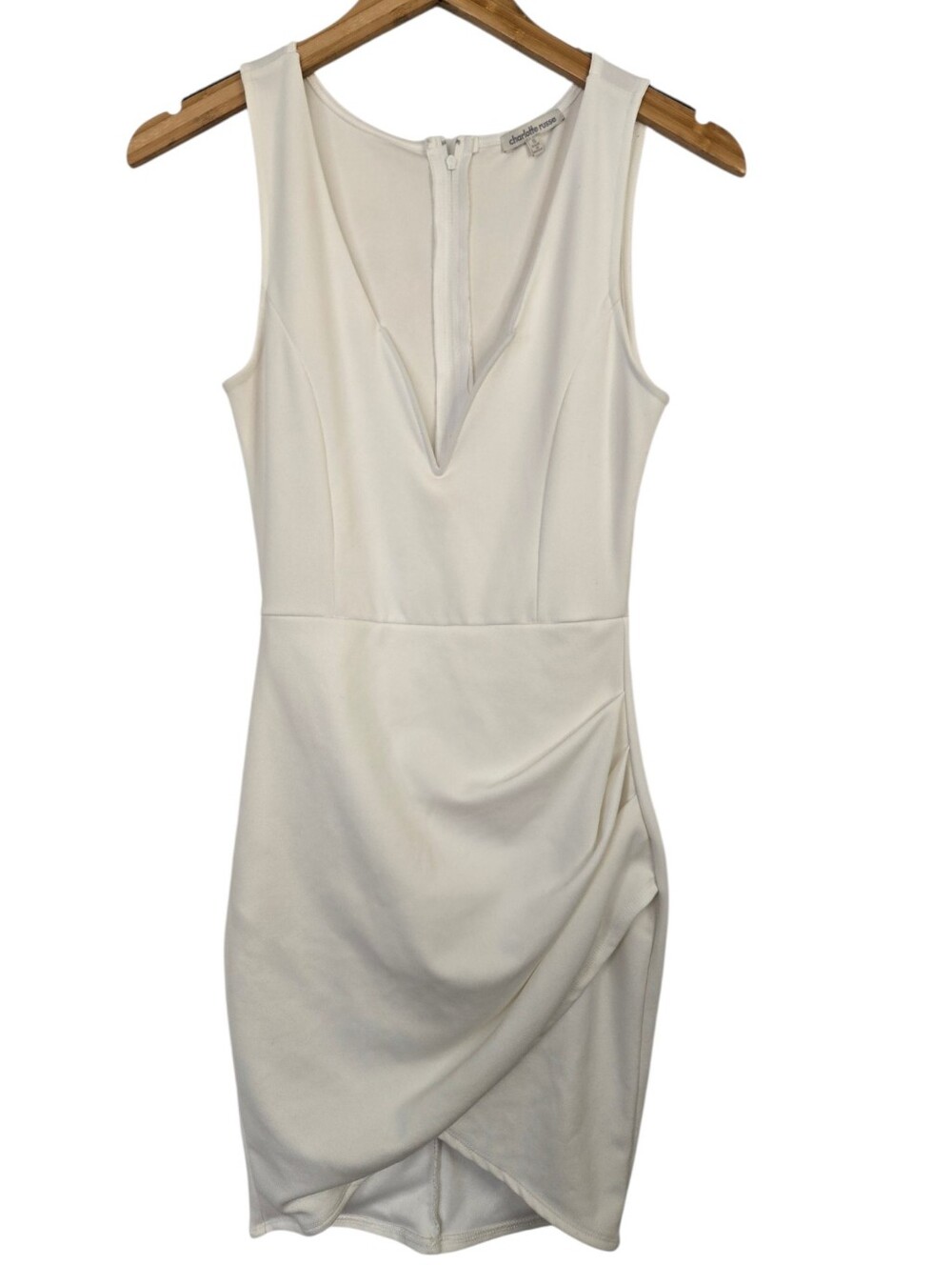 🤍 Charlotte Russe White Bodycon Faux Wrap Cocktail Dress | Size Small - Picture 2 of 5